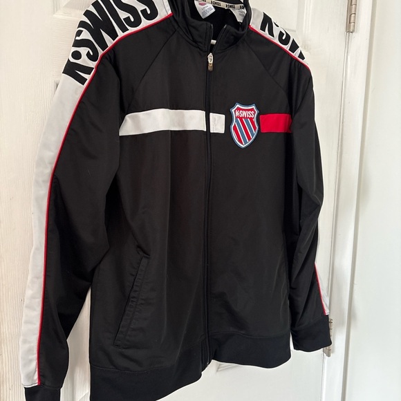 K-Swiss Track Jacket Large Black Red White Zip Up Logo Y2K Athleisure - Picture 3 of 7